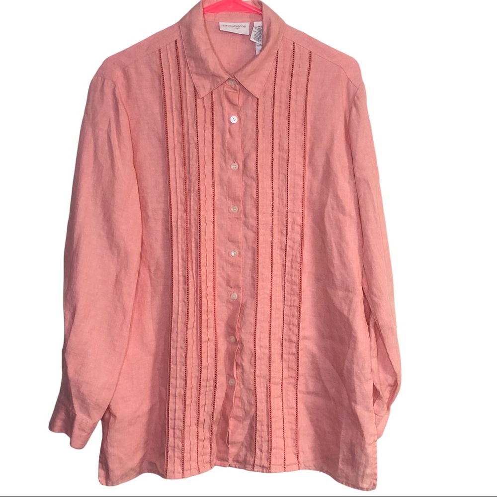 Liz Claiborne Liz Sport Pink Lagenlook 100% Linen Button Down Size Medium - Picture 1 of 9